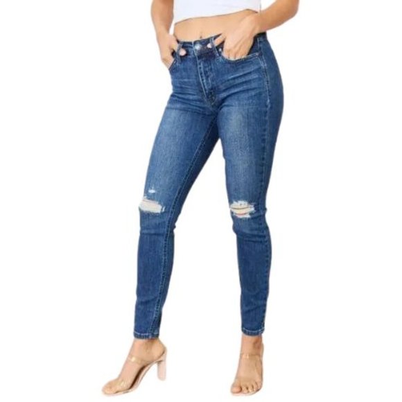 Judy Blue Womens Stretch High Waist Distressed Pockets Skinny Denim Jeans NEW - Picture 4 of 5
